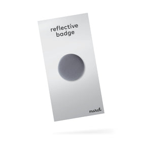 maxi reflective badge in silver packaging, width 105 mm and length 210 mm